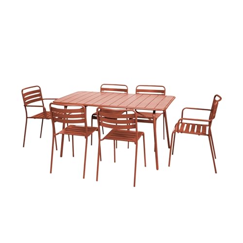 sweeek - Mesa de jardín Plegable de Metal con 2 sillones y 4 sillas, Amelia, Terracotta, 141.2x80x72.5 cm