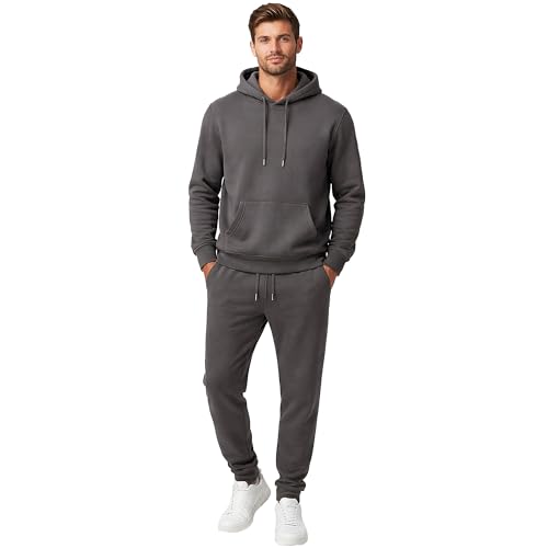 Active Star Mens Tracksuit Set, Casual Plain Long Sleeve 300 GSM Pullover Hoodie & Fleece Joggers Trouser Sets With Pockets Gym Jogging Bottoms Sweatsuit UK Sizes S-XXL, (Dark Grey - Large)