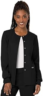 Cherokee Women's Snap Front Warm-up Jacket, Black, Large