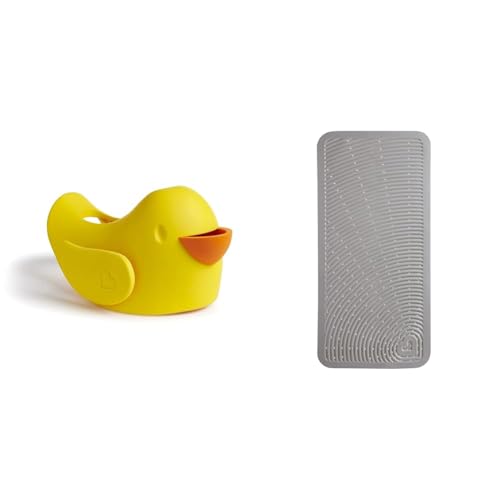 Image of Munchkin Soft Spot Baby Bath Mat for Tub and Beak Duck Bathtub Spout Cover with Built-in Bubble Bath Dispenser, Grey/Yellow