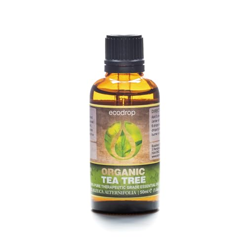 Ecodrop Tea Tree Essential Oil I 50ml I Certified Organic & 100% Pure I Natural Aromatherapy, Massage, Diffusers & Bath I Australian Tea Tree Oil for Healthy Hair & Nails