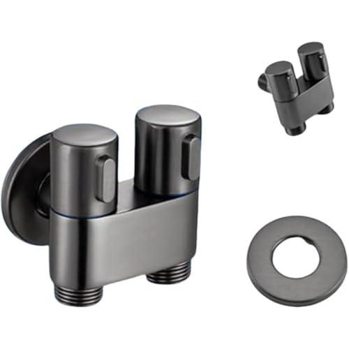 Negosu 全銅製 1つの入口 双方向蛇口 ダブルアングルバルブ 洗濯機一体型 ダブルコントロールストップ 屋外ガーデン (真鍮製ダブルガン(グレー)4点止め)