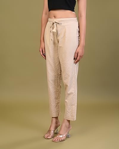 Image of Women Pure Cotton Kantha Dobby Dyed Pants