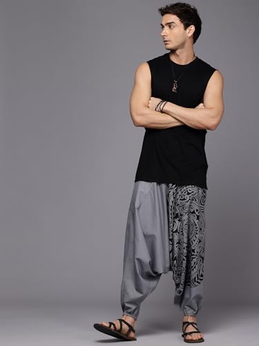 Image of The Veshti Company Printed Harem Pants for Men's Cotton Hippie Style Baggy Boho Yoga Pajama Pant with Pocket