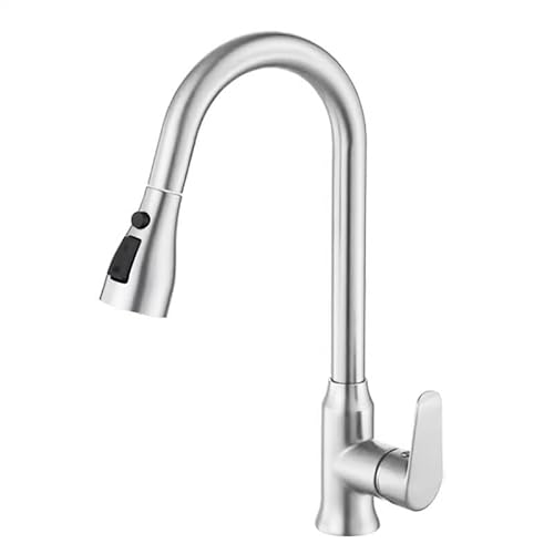Kitchen Faucets with Pull Down Sprayer with Pull Down Sprayer 3 Modes High Arc Single Handle Stainless Steel Hot and Cold Faucets Silvery
