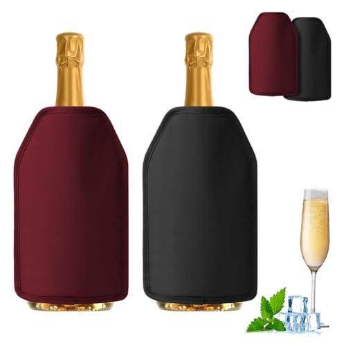 Lot de 2 manchons de refroidisseur de bouteille de vin - Refroidissement extra long - Nylon imperméable - Manchette à vin - Refroidisseur de bouteille pour...