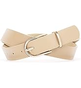 SANSTHS Women Leather belt Faux leather Chic Belt for Jeans Solid Color with Long Gold Curved Pin...