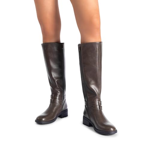 DREAM PAIRS DREAM PAIRS Women's Knee High Boots, Buckle Riding Boots,Size 10,Brown-1,UNCLE