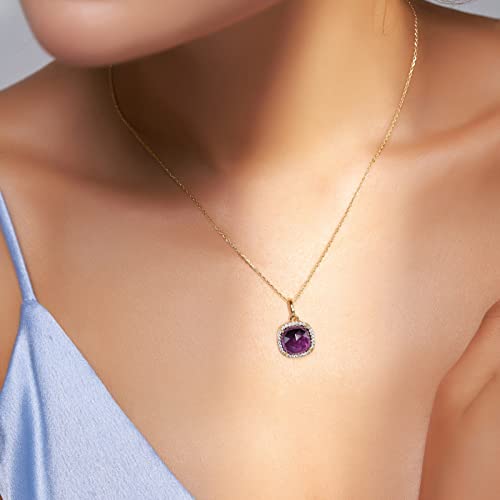Jupiter Natural Amethyst Gemstone Necklace - 14K Gold Plated Genuine Gemstone Square Pendant Necklace For Ladies & Girls, Natural Birthstone Necklace Jewelry Gifts For Valentine's Day, Mother's Day, Birthday Jewelry Gifts #TOP3