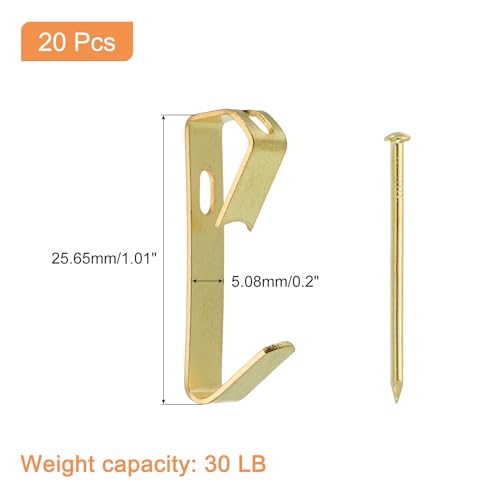 Image of uxcell 20Pcs Photo Frames Hanger Hooks, 30 Lb Frame Hooks with Nails Metal Wall Mount Album Picture Hanging Clips for Hanging, Clocks on The Wall, Gold