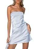 Realtix Womens Satin Silk Backless Strapless Mini Dress Sexy Low Back Tube Club Party Dress for Women Blue