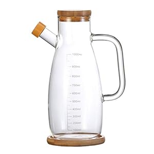 PerGrate Veiligheid Creatieve glazen oliefles, olijfolie dispenser glazen fles cruet loodvrij met bamboe deksel azijnflessen voor keuken kookcontainer, wit