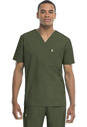 Holiday Deals 🛒 Code Happy Men's Bliss W/Certainty V-Neck Scrubtop, Olive, X-Large