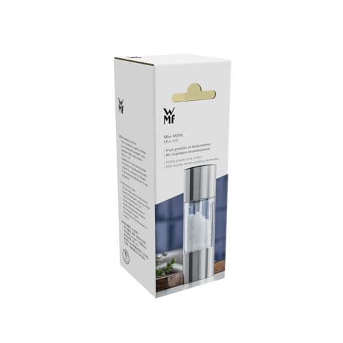 Foto von WMF Mini Gewürzmühle klein 11 cm unbefüllt, Cromargan Edelstahl, Grinder, Glas, Keramikmahlwerk, Salzmühle, Pfeffermühle