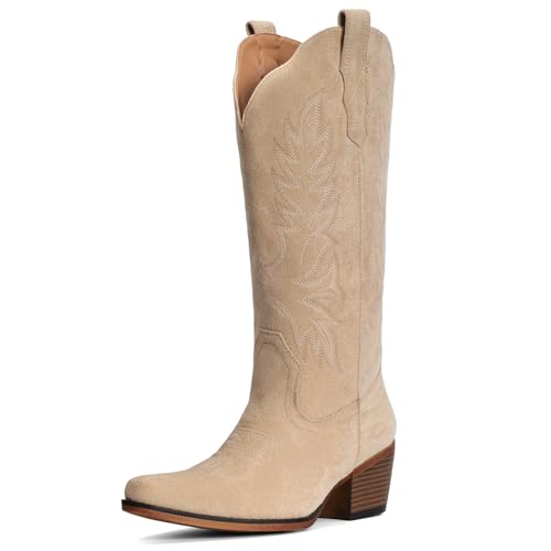 Image of IUV Suede Cowboy Boots for Women Mid Calf Western Cowgirl Boots