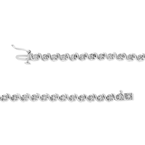 .925 Sterling Silver Diamond Link Tennis Bracelet (I-J Color, I3 Clarity) - Choice of Style and Carat Weight3