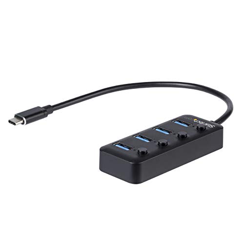 Startech.com 4 Port Usb C Hub - Usb-C To 4X Usb 3.0 Type-A Ports With Individual On/Off Port Switches - Superspeed 5Gbps Usb 3.1/3.2 Gen 1 - Usb Bus Powered - Portable - 10" Attached Cable (Hb30C4Aib) #TOP7