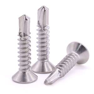 #12 x 1 Flat Head Self Drilling Screws, 410 Stainless Steel, Cross Recessed Countersunk Head Self Drilling Screws with Self Tapping, 50 PCS