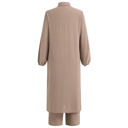 Image of IDOPIP Abaya Dress for Women Muslim Set Long Sleeve Chiffon Islamic Dress Shirt with Pants 2PCS Dubai Prayer Casual Clothes