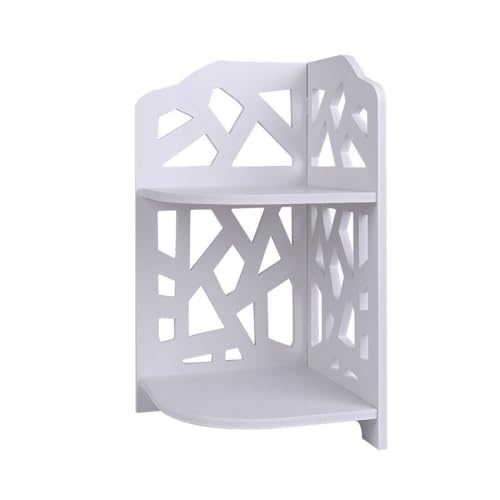 HornTide 2-Tier Corner Shelf, Brief Fashion Organizer Storage Rack, for Cosmetic Doll Potted-Plant Vitamins Supplements Caddy, DIY Desk/Table Decoration, Wood-Plastic Composites, White