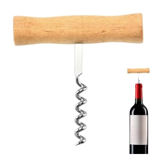 Tire-bouchon de style T, tire-bouchon avec poignée en bois, Ouvre-bouteille de vin de serveur l'ancienne de style T, Tire-bouchon Portable en acier inoxydable, nouveauté facile, amusant, à visser et