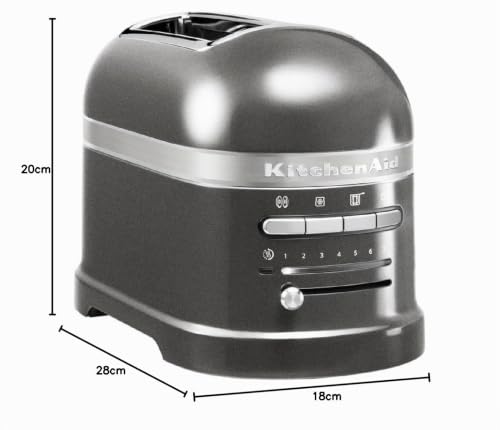 KitchenAid Grille pain pour 2 tranches - Artisan - 7 niveaus de brunnage et fonction décongélation - Vintage design - 2 Large fentes - Toaster avec porte-sandwich - Gris étain
