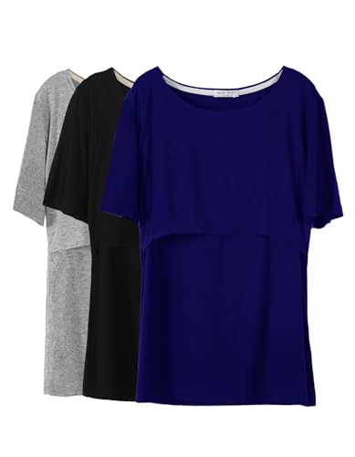 Smallshow Maternity Nursing Tops, 3-pack short sleeve