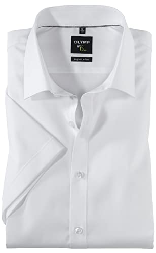 OLYMP Hemd Herren, Halbarm, Weiß, No. 6 Six Super Slim, Bügelleicht, Comfort Stretch, Urban Kent Kragen, Kurzarm 1/2 (42)