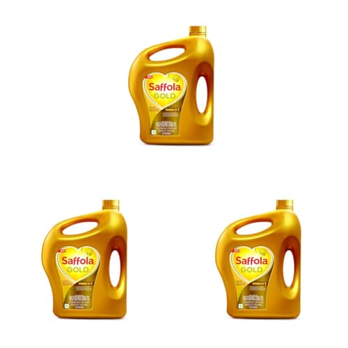 Image of Saffola Gold Refined Cooking oil | Power of 3 - Balance of Good Fats, Triple Anti-Oxidant System & Fortified with Vitamins | Multi-Source Edible Rice Bran & Corn Oil | 3.64kg Jar (Pack of 3)