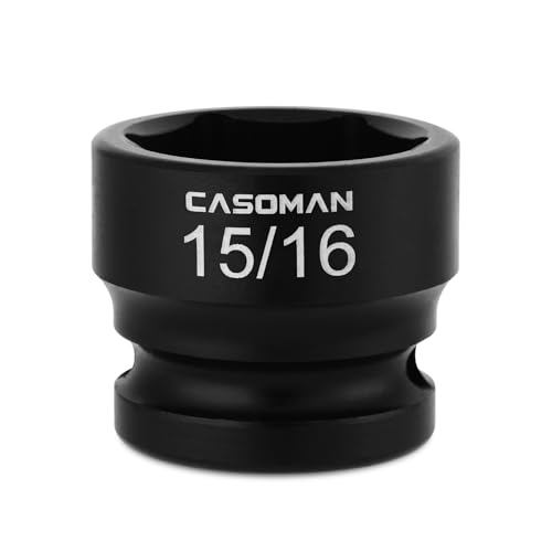 CASOMAN 1/2" Drive 15/16" Stubby Impact Socket Set, 6-Point, 1.1" Length, CR-MO, SAE 15/16-Inch