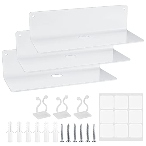 3 Piezas Estantes Flotantes Acrílico, Estante de Pared de Acrílico sin Taladrar, Baldas Flotantes Invisible, para Baño, Sala de Estar, Dormitorio, Cocina, Oficina, con Clips para Cables - blanco