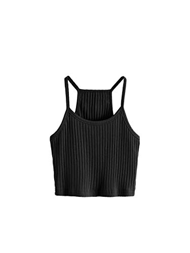 Romwe Girl's Ribbed Knit Camisole Sleeveless Racerback Crop Cami Tank Tops Black 11-12Y #TOP19