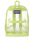 JanSport Clear Pack – 25.5L Transparent Backpack, Large Main Compartment, Side Water Bottle Pocket, Front Zippered Pocket, Mesh Bottom Panel, Citron Lime