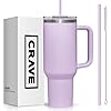 40oz Tumbler with Lid and Straw l Reusable Spill Proof Double Wall Insulated Stainless Steel Water Bottle Travel Mug l Cupholder Friendly Vacuum Sealed Tumbler with Handle (Lavender)