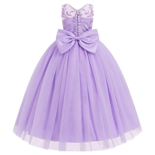 IDOPIP Flower Girl Lace Dress for Kids Wedding Bridesmaid Pageant Party Formal Long Gown Princess Communion Tulle Bow Dresses2