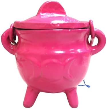 Iron Cauldron with Lid Triple Moon, Black Cast Iron, 3 Inches High, 2.75 Inches Diameter, Incense Holder with Handle (Blue) image 3