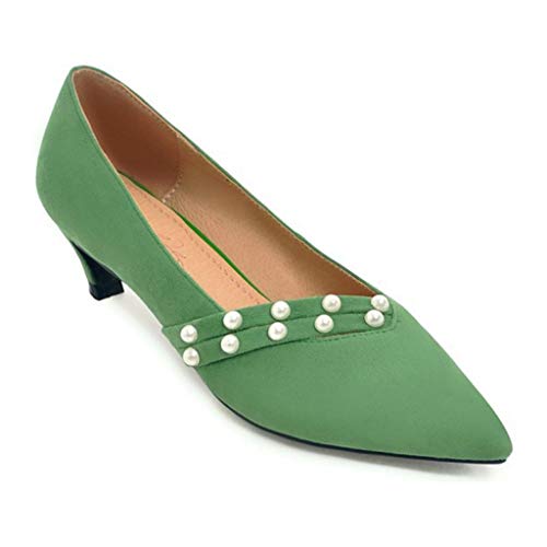 MIOKE Women's Pointed Toe Comfort Kitten Low Heels Pumps Fashion Pearls Suede Slip On Elegant Dress Shoes