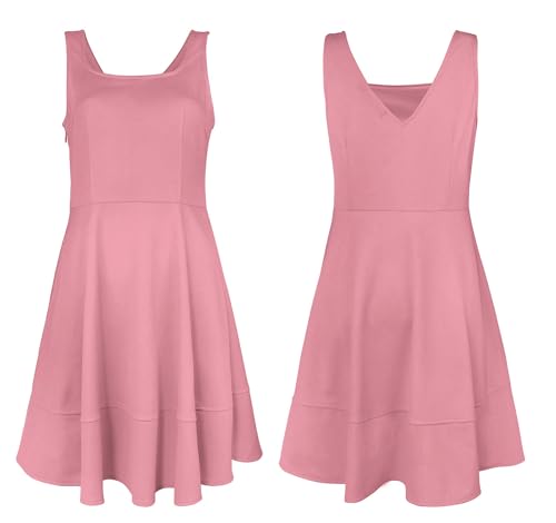 Image of FANCYINN Women's Short V-Back Dress U-Neck Inslace Hem Wide Straps Tank Mini Skater Cocktail Dresses