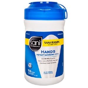 Sani Professional - Toallitas desinfectantes instantáneas de manos de 5 x 6 pulgadas con Tencel, color blanco, 150 por recipiente