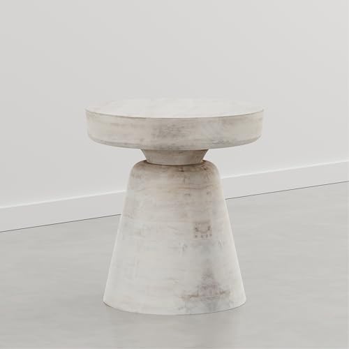 Image of SIMPLIHOME Robbie Accent Table - 16 inch Wide Solid Mango Wood End Table in Distressed Aged White, Boho Contemporary Rustic Side Table for Living Room or Bedroom with Multipurpose Function, Assembled