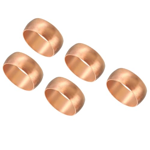 TA-VIGOR 15mm Tube OD Compression Sleeves Ferrules, 5PCS Copper Ferrule Fitting Brass Compression Fittings, Copper Olives Assortment Kit for Oil Water Air Pipe