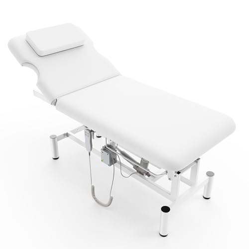 Image of Dolonm 2 Motors Electric Massage Table, Hydraulic Electric Lift Adjustable Backrest and Height Lifting for Treatment, Physical Therapy, Spinal Massage, Facial Spa, Waxing, Tattooing - White