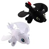 soenge Toothless Plush, 2 Pack Toothless Dragon Plush with Movable Wings Stuffed Animal Figure Toys Toothless Dragon Car Accessory(White, Black) (10.8 inch)