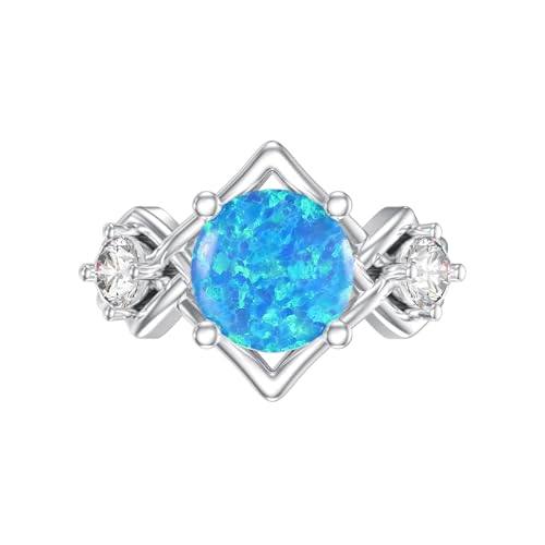 Image of 0.3 Carat Moissanite and White Opal /Blue Opal /Black Opal Engagement Ring 925 Sterling Silver 8-9 MM Heart /Round /Oval Cut Opal Moissanite Ring for Women Size 5-13