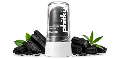 Image of Phitku Crystal Roll On with Charcoal Extract | Natural Alum | Brightens Dark Underarms, Controls Body Odour | Fragrance-Free & Alcohol Free | Men & Women | 100g