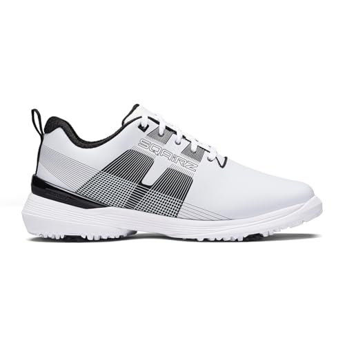 SQAIRZ Velo Men's Athletic Golf Shoes, Designed for Balance & Performance, Replaceable Spikes, Waterproof, Golf Shoes Men with Spikes, Golf Footwear, WHT/BLK, 9