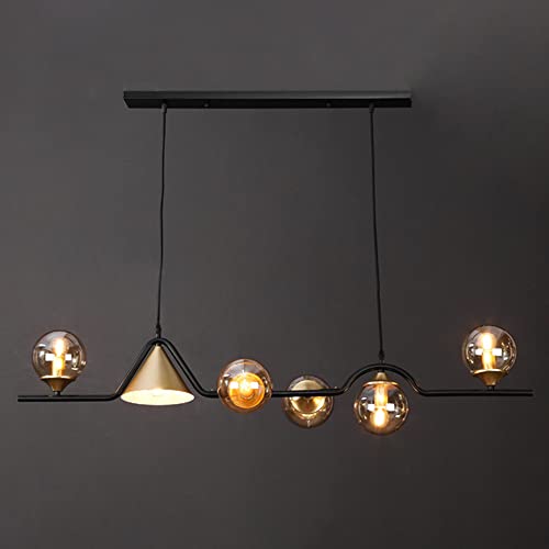 TPMAFF Lampadario lineare a 6 luci, lampade a sospensione con paralume in vetro, apparecchi di illuminazione a soffitto in stile metà secolo Lampada a sospensione per sala da pranzo Isola della cucina