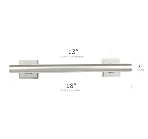 18-inch Coronado Designer Straight Bathroom Shower Grab Bar with Decorative Square Flanges, Polished by Seachrome - Image 6
