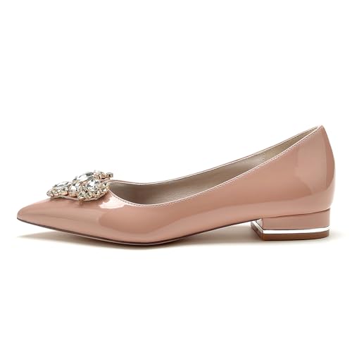Women's Patent Leather Wedding Shoes for Bride Pointed Toe Formal Prom Party Dress Slip-on Pumps Comfortable Ballet Flats2