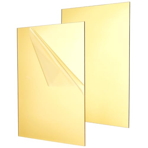 Image of BENECREAT 2Pcs 12x8 Inch Acrylic Mirror Sheets, 1 /10 Inch(2.5mm) Square Flexible Mirror Sheets with Film Attached for Engraving Wall Decor DIY Crafts, Gold